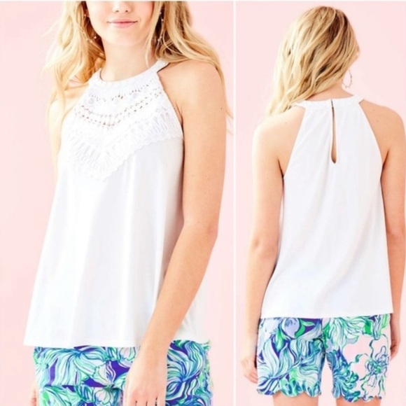 Lilly Pulitzer Dawn Halter Top in Resort White size M - Picture 1 of 6